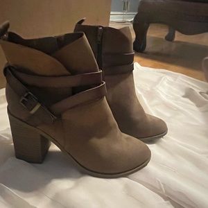 Madden Girl brown booties with buckle on side